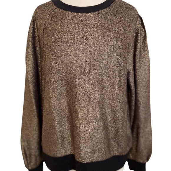 Express Gold & Black Sparkle Glitter L/S Top - Picture 1 of 7